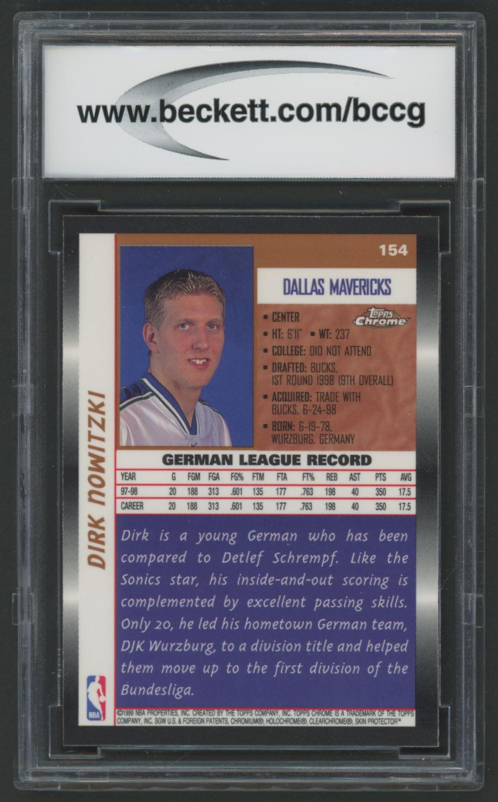Dirk Nowitzki 1998-99 Topps Chrome #154 RC (BCCG 9) at PristineAuction.com Dirk Nowitzki 1998-99 Topps Chrome #154 RC (BCCG 9) at PristineAuction.com