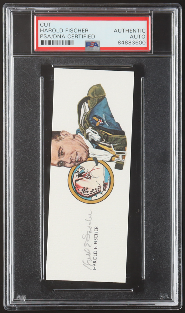 Harold Fischer Signed 2x6 Cut (PSA) at PristineAuction.com Harold Fischer Signed 2x6 Cut (PSA) at PristineAuction.com