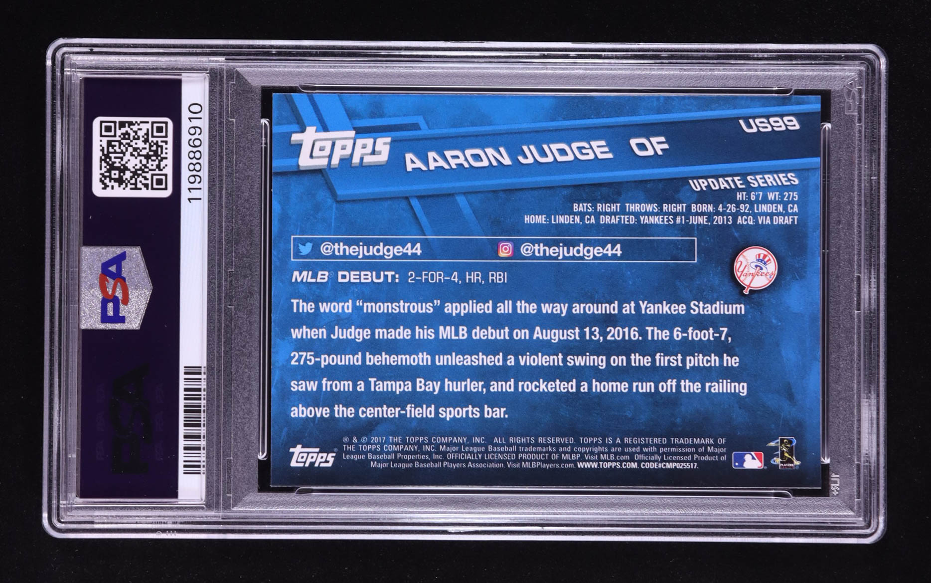 Aaron Judge 2017 Topps Update #US99A RD RC (PSA 10) at PristineAuction.com Aaron Judge 2017 Topps Update #US99A RD RC (PSA 10) at PristineAuction.com