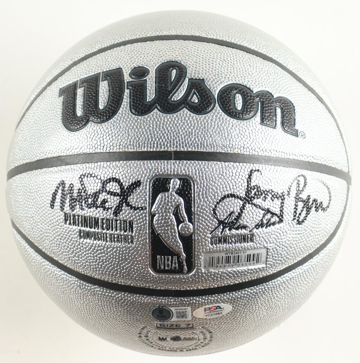 Larry Bird & Magic Johnson Signed Special Edition Platinum NBA Basketball With Display Stand (PSA & Beckett) at PristineAuction.com Larry Bird & Magic Johnson Signed Special Edition Platinum NBA Basketball With Display Stand (PSA & Beckett) at PristineAuction.com