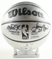 Larry Bird & Magic Johnson Signed Special Edition Platinum NBA Basketball With Display Stand (PSA & Beckett) at PristineAuction.com