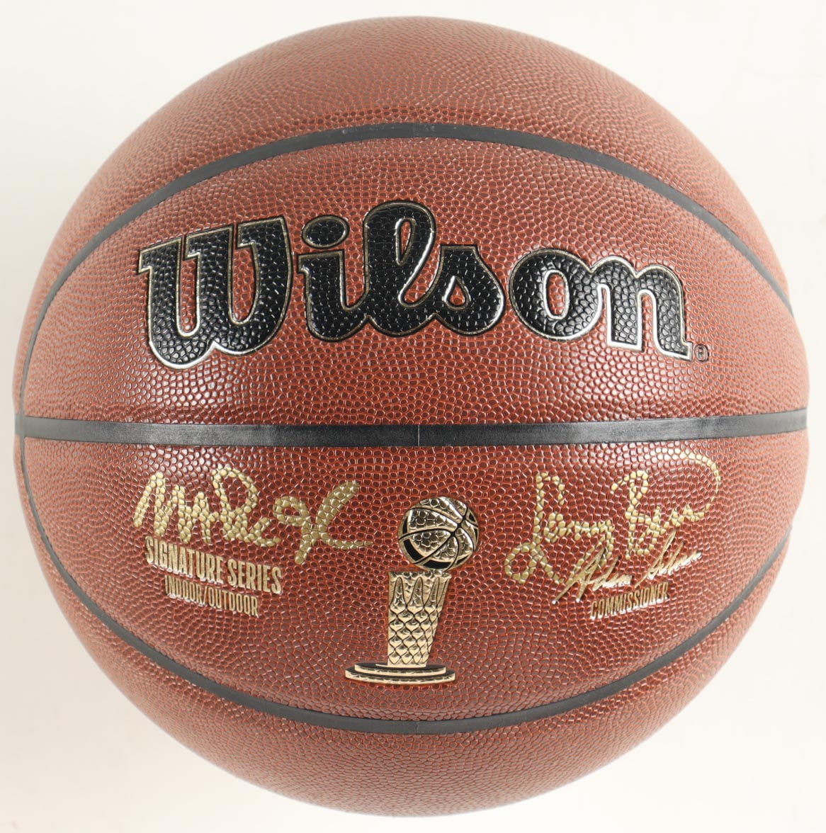 Larry Bird & Magic Johnson Signed NBA Basketball With Display Stand (PSA & Beckett) at PristineAuction.com Larry Bird & Magic Johnson Signed NBA Basketball With Display Stand (PSA & Beckett) at PristineAuction.com
