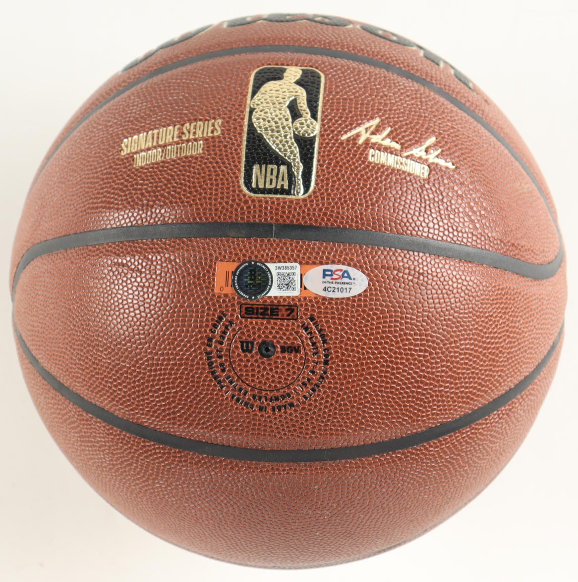 Larry Bird & Magic Johnson Signed NBA Basketball With Display Stand (PSA & Beckett) at PristineAuction.com Larry Bird & Magic Johnson Signed NBA Basketball With Display Stand (PSA & Beckett) at PristineAuction.com