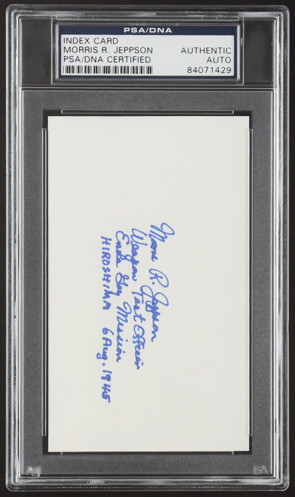Morris R. Jeppson Signed 3x5 Index Card with Extensive Inscription (PSA) at PristineAuction.com Morris R. Jeppson Signed 3x5 Index Card with Extensive Inscription (PSA) at PristineAuction.com