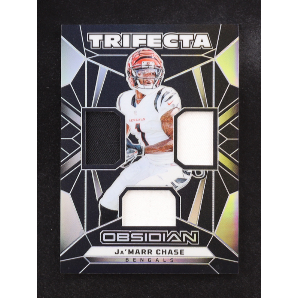Ja'Marr Chase 2024 Panini Obsidian Trifecta Triple Game Used Jersey #TS-JCE at PristineAuction.com