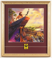 Thomas Kinkade "The Lion King On Pride Rock" Custom Framed Print Display with China Only Lion King Pin at PristineAuction.com
