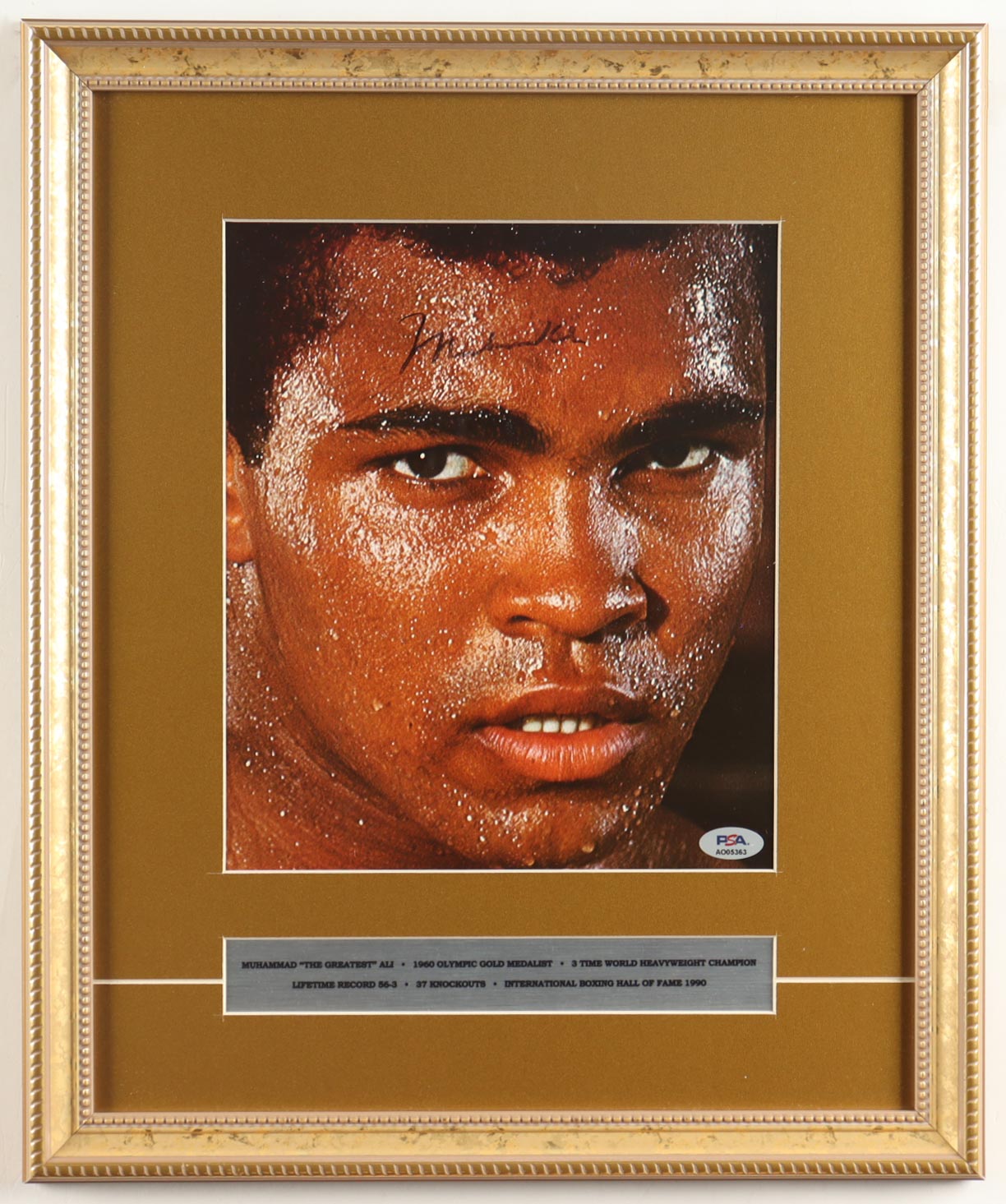 Muhammad Ali Signed Custom Framed Photo Display with Career Stat Plaque (PSA) at PristineAuction.com Muhammad Ali Signed Custom Framed Photo Display with Career Stat Plaque (PSA) at PristineAuction.com