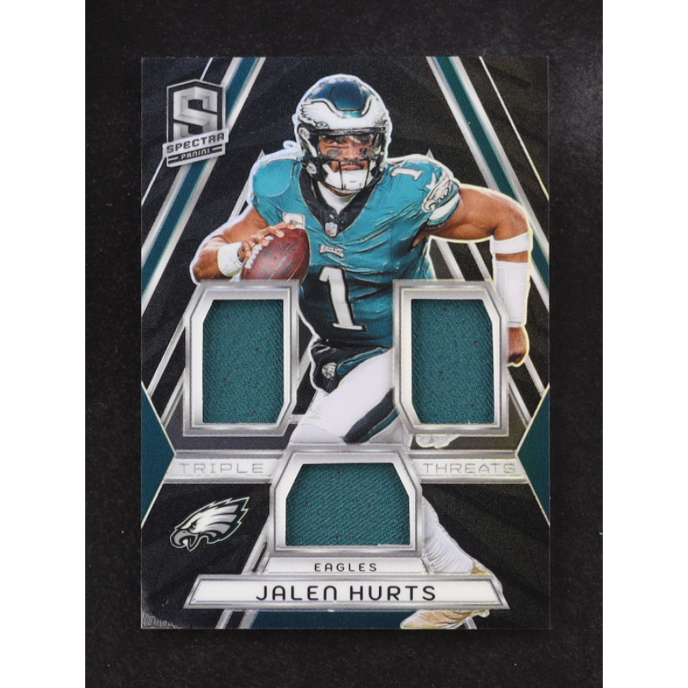 Jalen Hurts 2024 Panini Spectra Triple Threats Game Used Jersey #TT-JHS #12/99 at PristineAuction.com