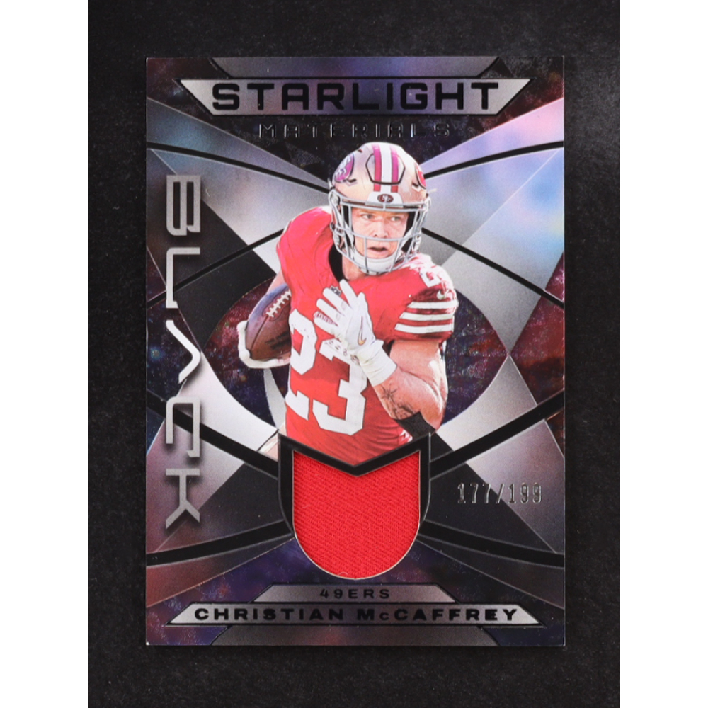 Christian McCaffrey 2024 Panini Black Starlight Materials Game Used Jersey #SM-CM #177/199 at PristineAuction.com