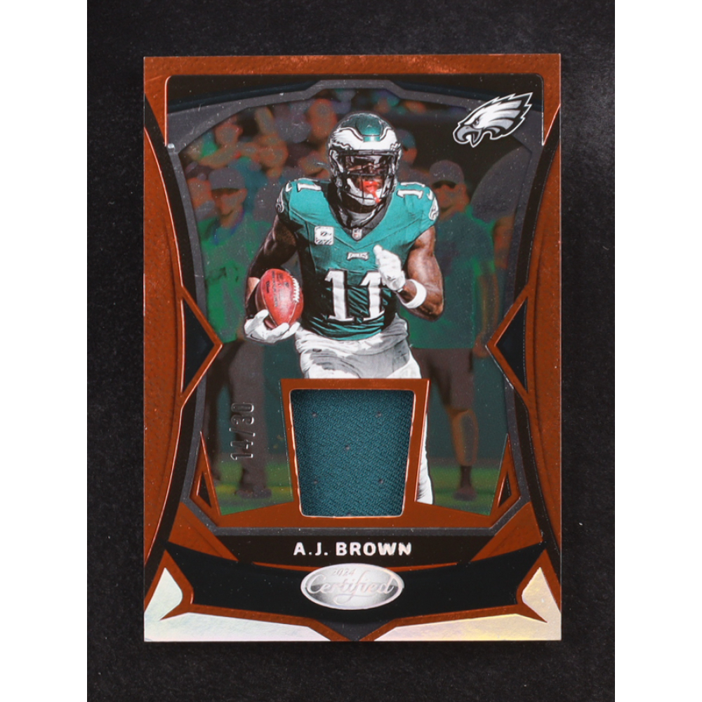 A.J. Brown 2024 Panini Certified Mirror Bronze Game Used Patch #MMPE-AJB #14/30 at PristineAuction.com A.J. Brown 2024 Panini Certified Mirror Bronze Game Used Patch #MMPE-AJB #14/30 at PristineAuction.com