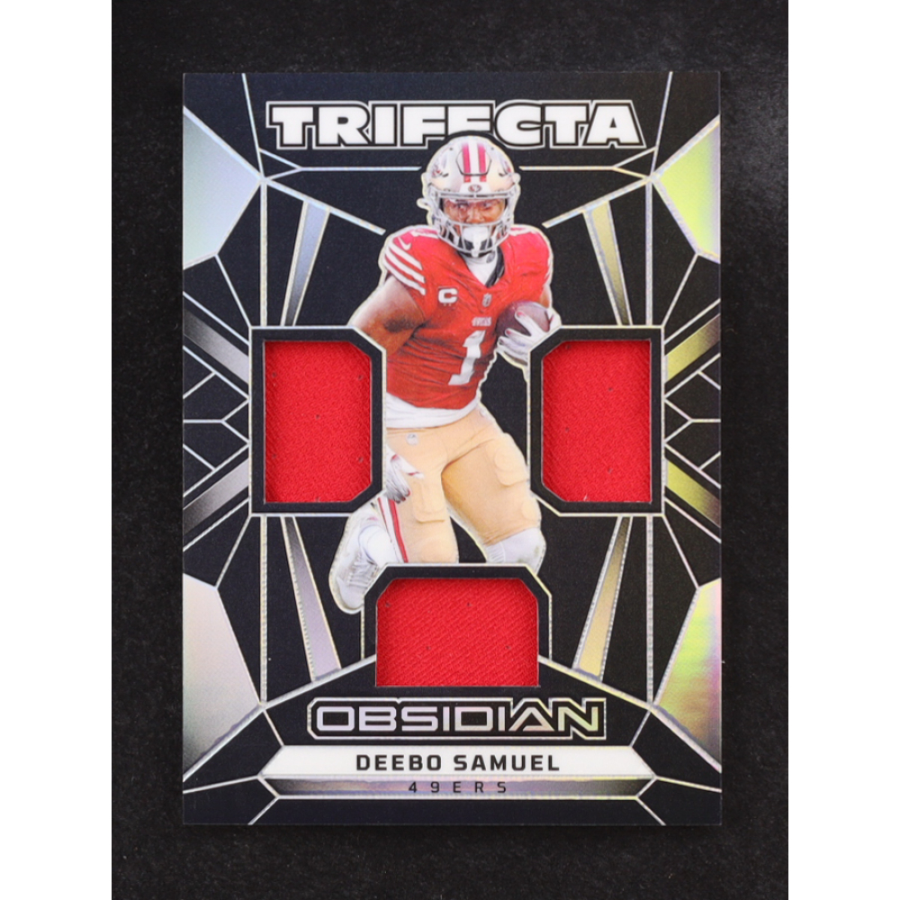 Deebo Samuel 2024 Panini Spectra Obsidian Trifecta Triple Game Used Jersey #TS-DSL at PristineAuction.com