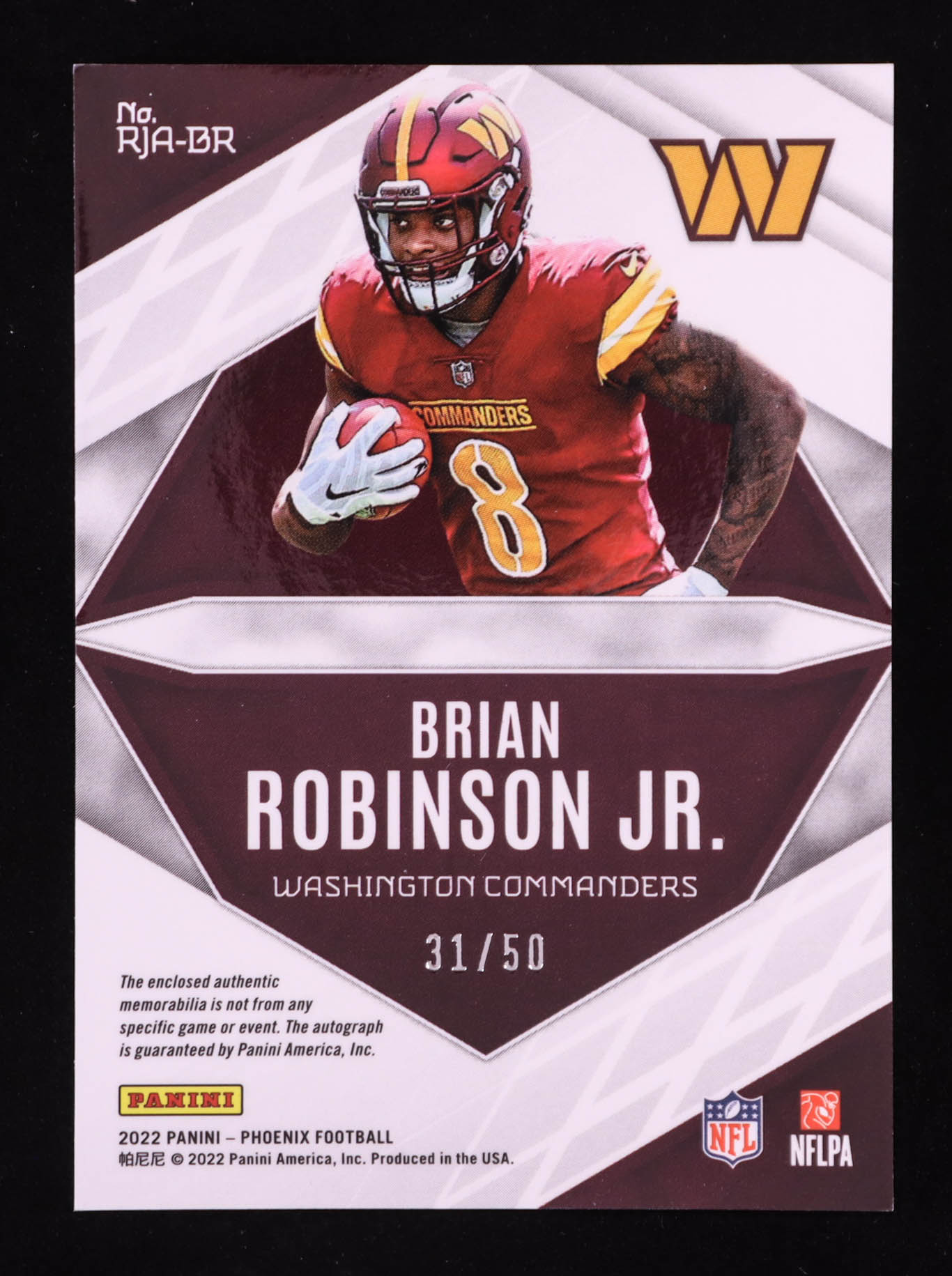 Brian Robinson Jr. 2022 Panini Phoenix Rookie Premiere Jersey Autographs Prime Yellow #27 RC #31/50 at PristineAuction.com Brian Robinson Jr. 2022 Panini Phoenix Rookie Premiere Jersey Autographs Prime Yellow #27 RC #31/50 at PristineAuction.com