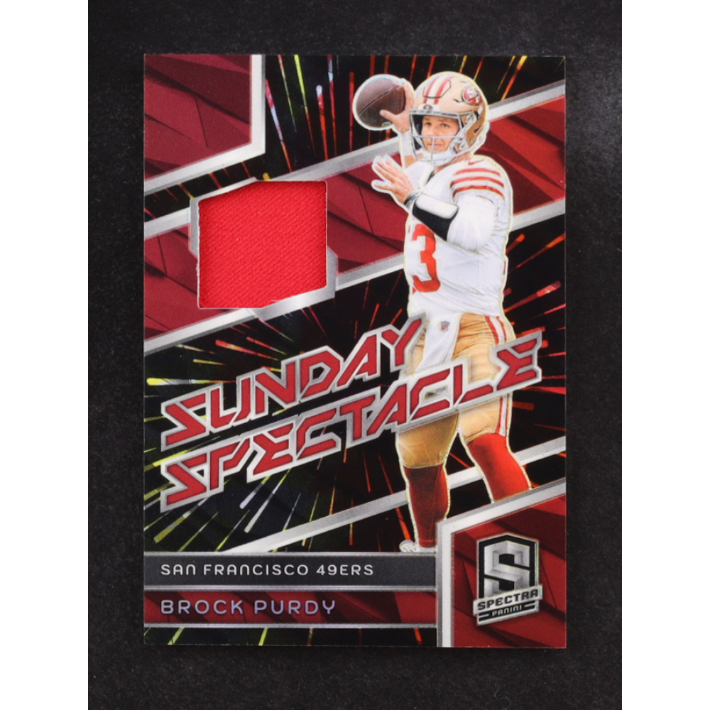 Brock Purdy 2024 Spectra Sunday Spectacle Hyper Jersey Relic #SS-BPY #21/75 at PristineAuction.com