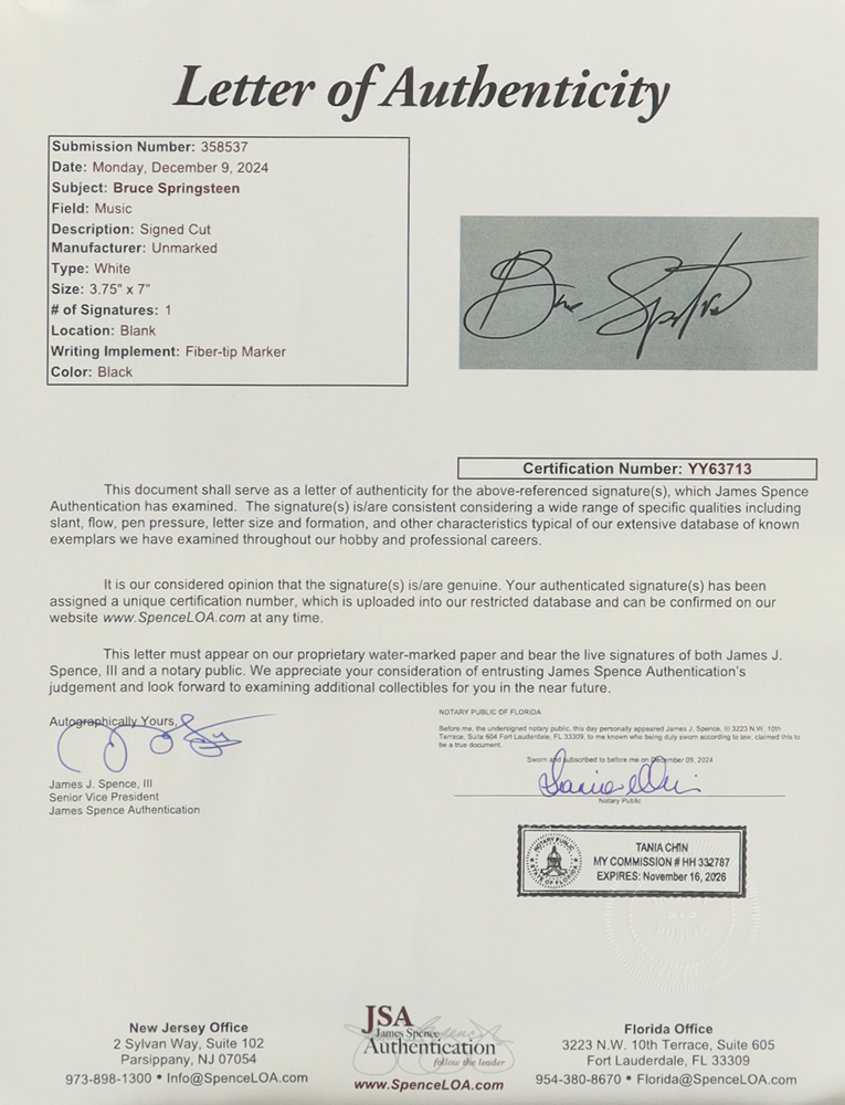 Bruce Springsteen Signed Custom Framed Cut Display (JSA) at PristineAuction.com Bruce Springsteen Signed Custom Framed Cut Display (JSA) at PristineAuction.com