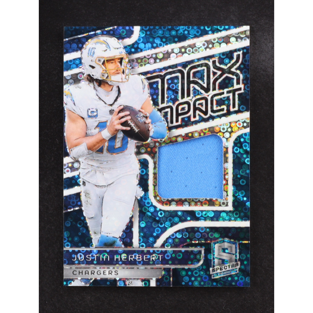 Justin Herbert 2024 Spectra Max Impact Neon Blue Jersey Relic #MI-JHT #31/60 at PristineAuction.com