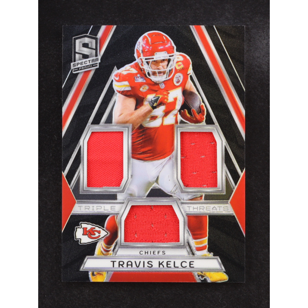 Travis Kelce 2024 Spectra Triple Threats Prizm Jersey Relic #TT-TKE #80/99 at PristineAuction.com