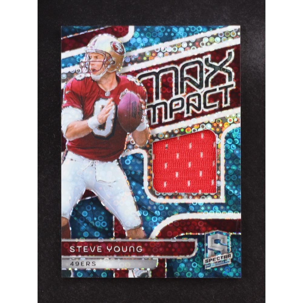 Steve Young 2024 Panini Spectra Max Impact Neon Blue Jersey Relic #MI-SVG #07/60 at PristineAuction.com