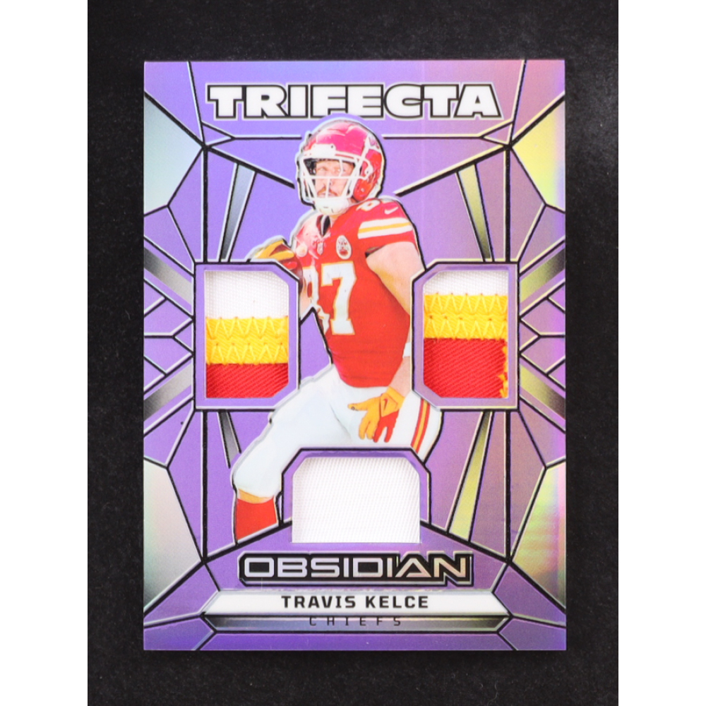 Travis Kelce 2024 Panini Obsidian Trifecta Purple Triple Jersey Relic #TS-TKE #06/49 at PristineAuction.com