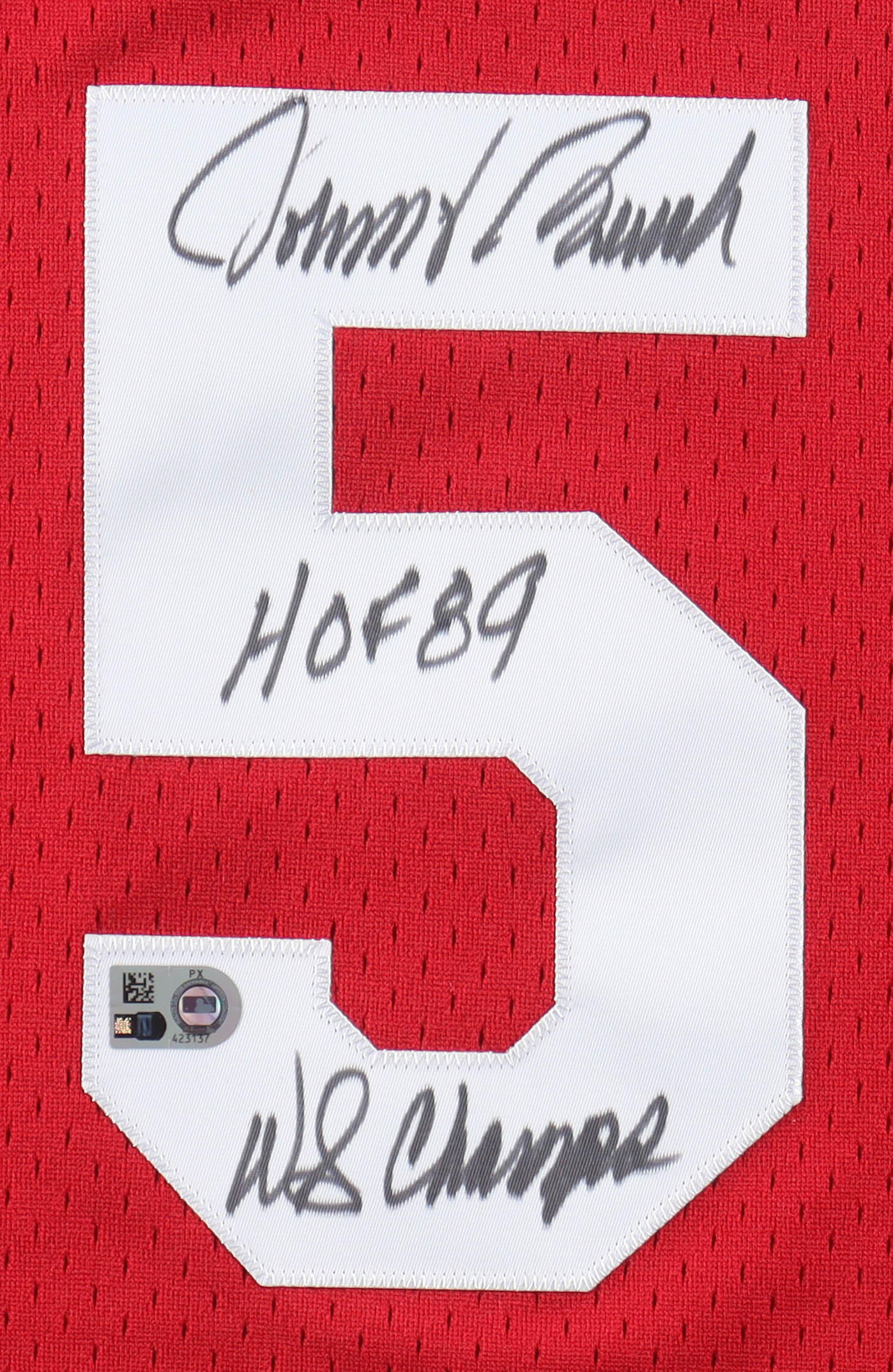 Johnny Bench Signed Reds Authentic Mitchell & Ness Jersey Authentic Inscribed "HOF 89" & "WS Champs" (MLB) at PristineAuction.com Johnny Bench Signed Reds Authentic Mitchell & Ness Jersey Authentic Inscribed "HOF 89" & "WS Champs" (MLB) at PristineAuction.com