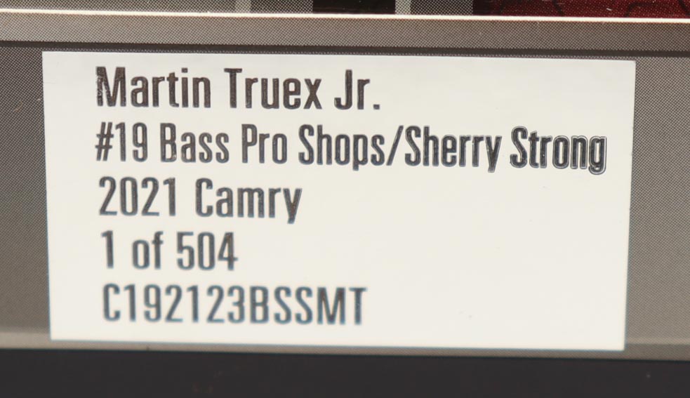 Martin Truex Jr. Signed 2021 #19 Bass Pro Shops/Sherry Strong 1:24 Diecast Car (PA) at PristineAuction.com Martin Truex Jr. Signed 2021 #19 Bass Pro Shops/Sherry Strong 1:24 Diecast Car (PA) at PristineAuction.com