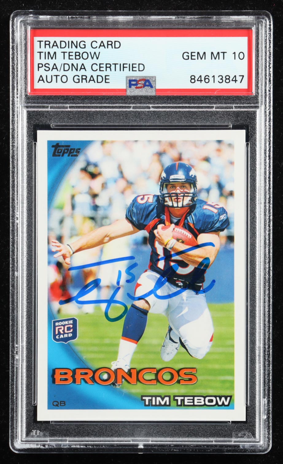 Tim Tebow Signed 2010 Topps #440A RC / Leaping Pose (PSA | Autograph Grade 10) at PristineAuction.com Tim Tebow Signed 2010 Topps #440A RC / Leaping Pose (PSA | Autograph Grade 10) at PristineAuction.com