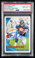 Tim Tebow Signed 2010 Topps #440A RC / Leaping Pose (PSA | Autograph Grade 10) at PristineAuction.com