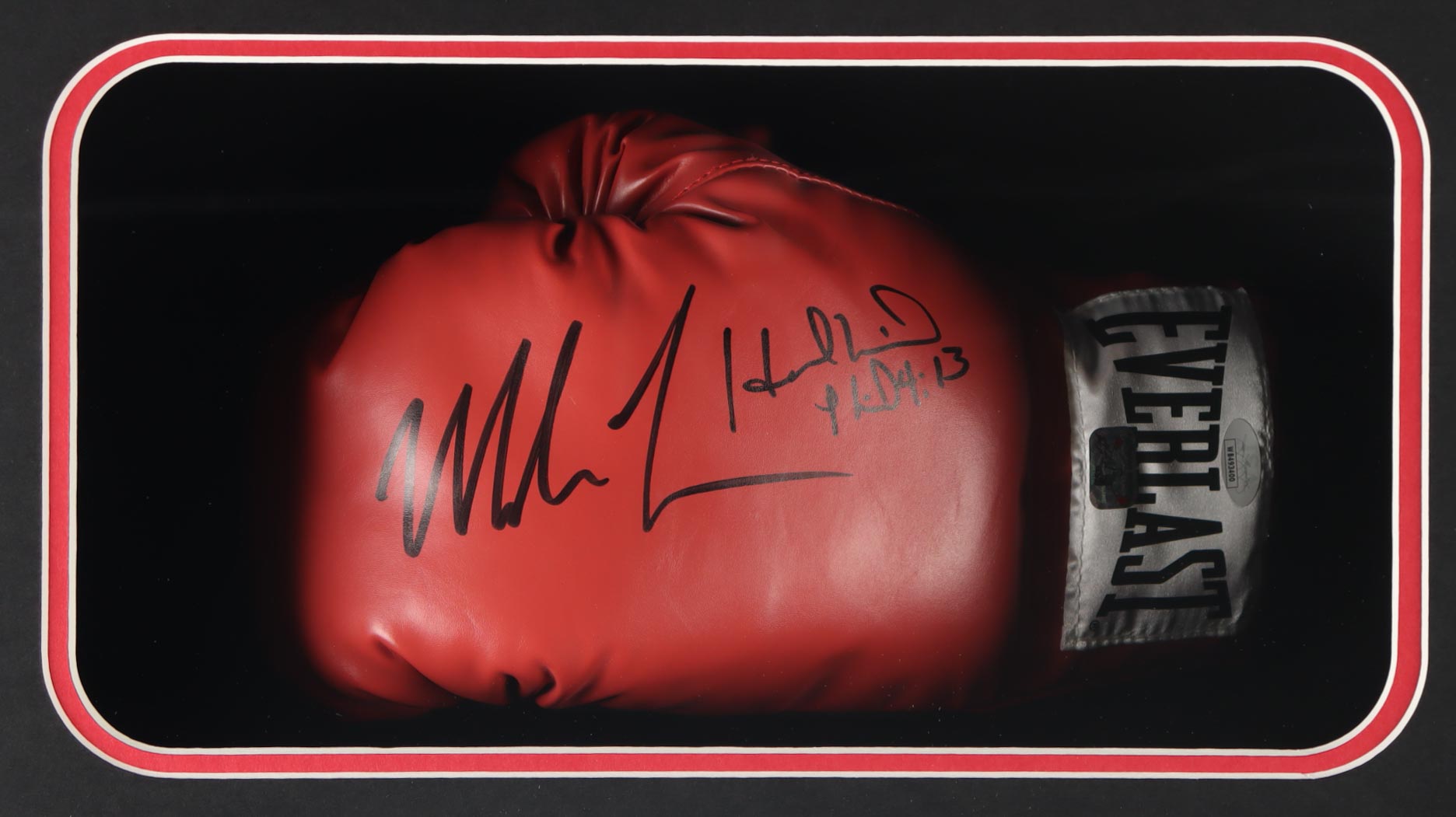 Mike Tyson & Evander Holyfield Signed Boxing Glove Shadowbox Display (JSA & Tyson) at PristineAuction.com Mike Tyson & Evander Holyfield Signed Boxing Glove Shadowbox Display (JSA & Tyson) at PristineAuction.com