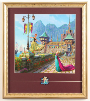 Thomas Kinkade "Frozen" Custom Framed Print Display with Elsa & Anna Friendship Pin at PristineAuction.com