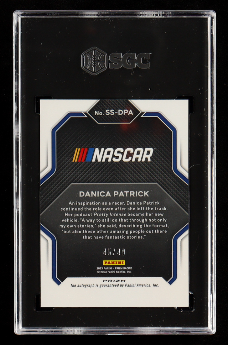 Danica Patrick 2023 Panini Prizm Spotlight Signatures Reactive Blue Prizm #SS-DPA (SGC 9 | Auto Grade 10) at PristineAuction.com Danica Patrick 2023 Panini Prizm Spotlight Signatures Reactive Blue Prizm #SS-DPA (SGC 9 | Auto Grade 10) at PristineAuction.com