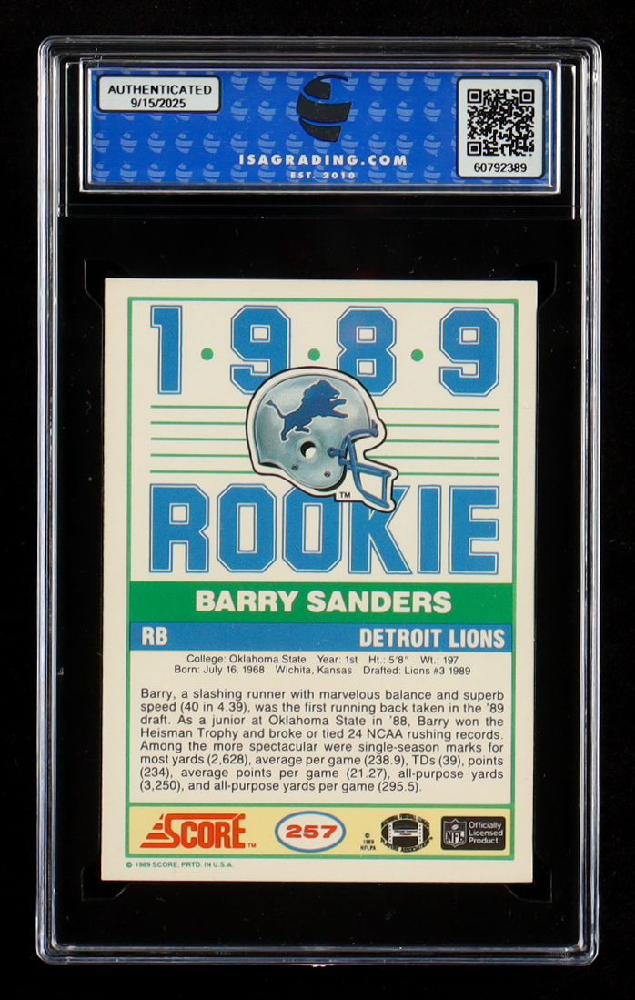 Barry Sanders 1989 Score #257 RC (ISA - Recolored) at PristineAuction.com Barry Sanders 1989 Score #257 RC (ISA - Recolored) at PristineAuction.com