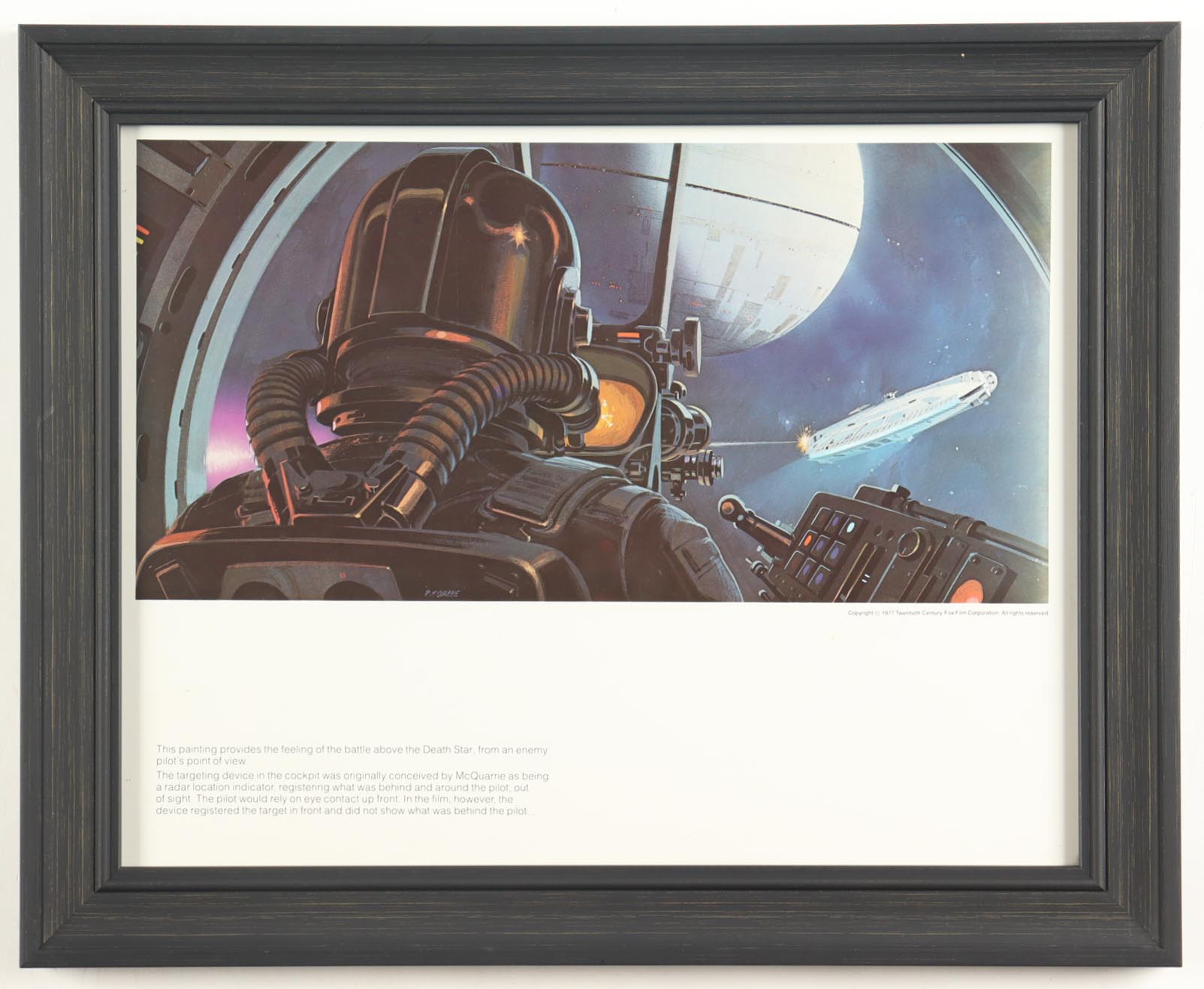 Star Wars "Battle Above The Death Star" 1977 Ralph McQuarrie Custom Framed Pre-Production Art Photo Display at PristineAuction.com Star Wars "Battle Above The Death Star" 1977 Ralph McQuarrie Custom Framed Pre-Production Art Photo Display at PristineAuction.com