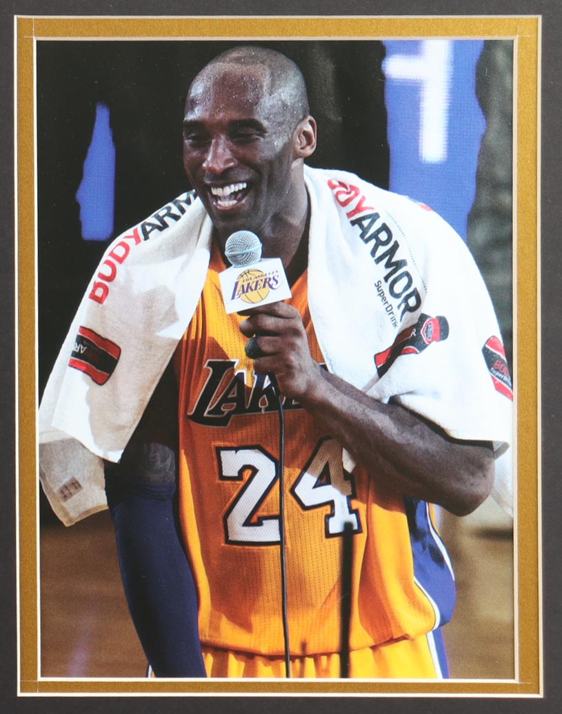 Kobe Bryant Custom Framed Jersey Display with (4) NBA Finals Pins & (2) Team Logo Patches at PristineAuction.com Kobe Bryant Custom Framed Jersey Display with (4) NBA Finals Pins & (2) Team Logo Patches at PristineAuction.com