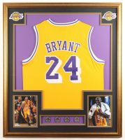 Kobe Bryant Custom Framed Jersey Display with (4) NBA Finals Pins & (2) Team Logo Patches at PristineAuction.com