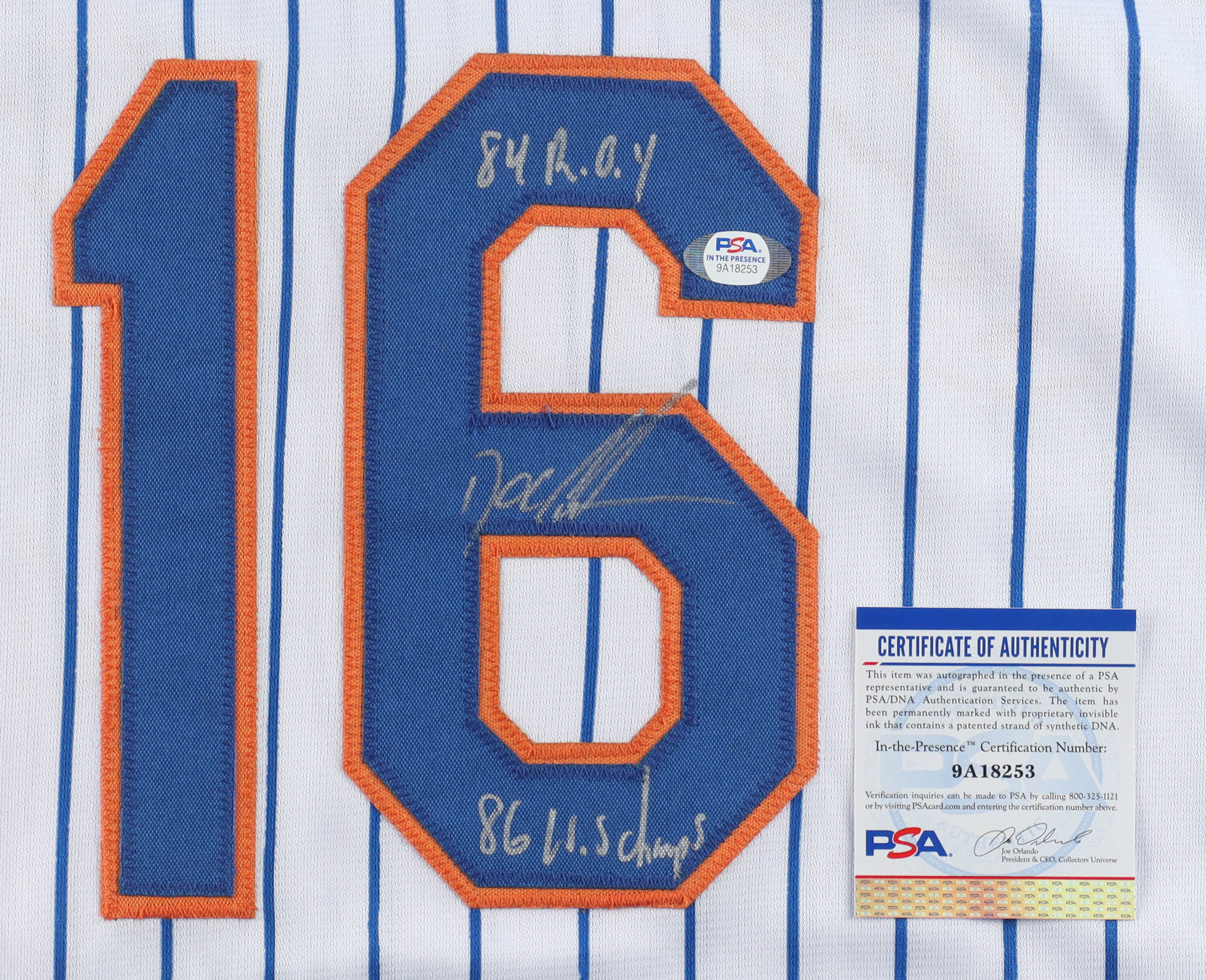 Dwight "Doc" Gooden Signed Jersey Inscribed "84 R.O.Y" & "86 W.S. Champs" (PSA) at PristineAuction.com Dwight "Doc" Gooden Signed Jersey Inscribed "84 R.O.Y" & "86 W.S. Champs" (PSA) at PristineAuction.com