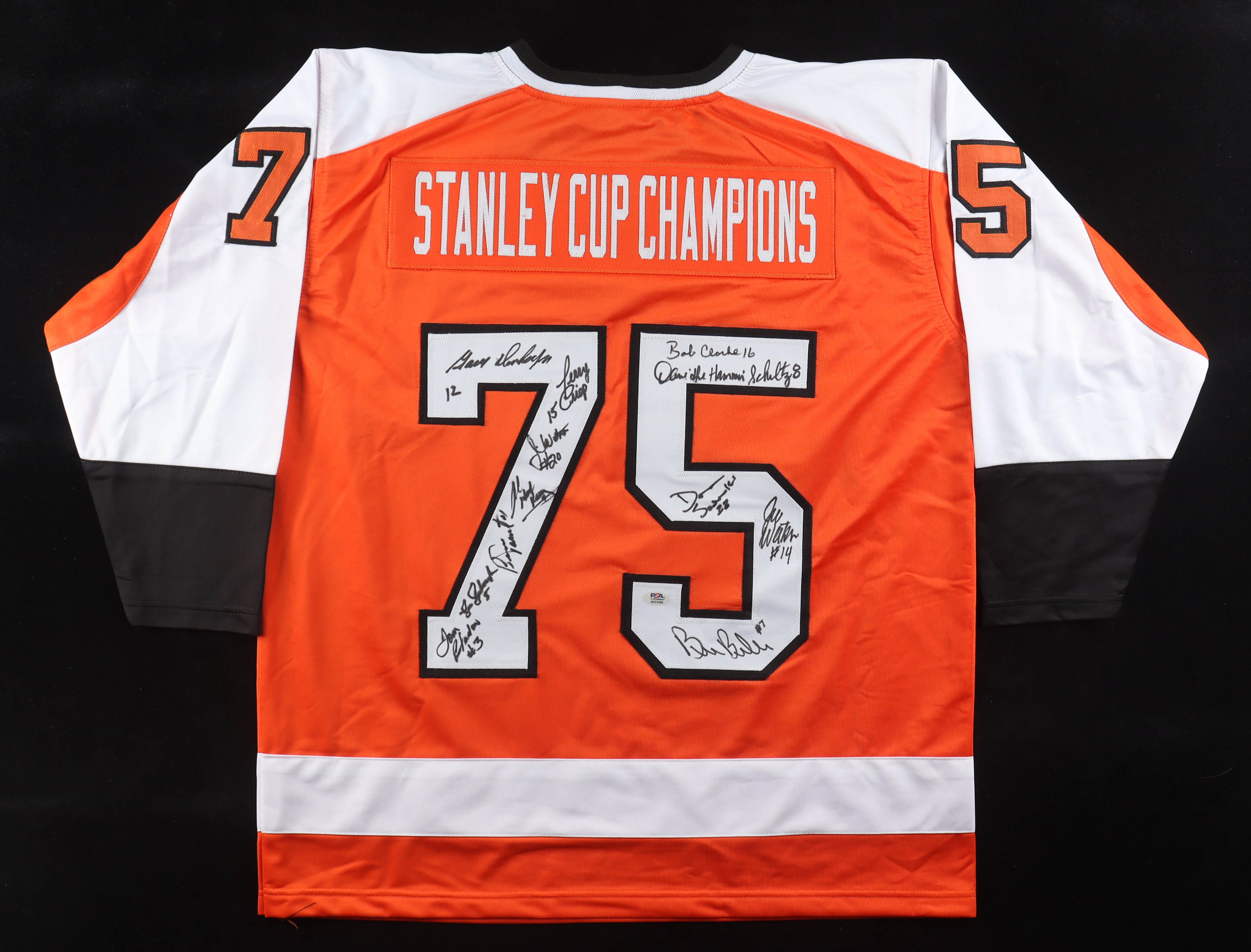 1975 "Stanley Cup Champions" Jersey Signed By (12) With Bill Barber, Bernie Parent, Tom Bladon (PSA) at PristineAuction.com 1975 "Stanley Cup Champions" Jersey Signed By (12) With Bill Barber, Bernie Parent, Tom Bladon (PSA) at PristineAuction.com