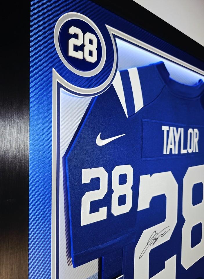Jonathon Taylor Signed Colts Custom Framed LED Backlit Nike Jersey Display & (2) PSA 10 Graded Rookie Cards (Fanatics) at PristineAuction.com Jonathon Taylor Signed Colts Custom Framed LED Backlit Nike Jersey Display & (2) PSA 10 Graded Rookie Cards (Fanatics) at PristineAuction.com