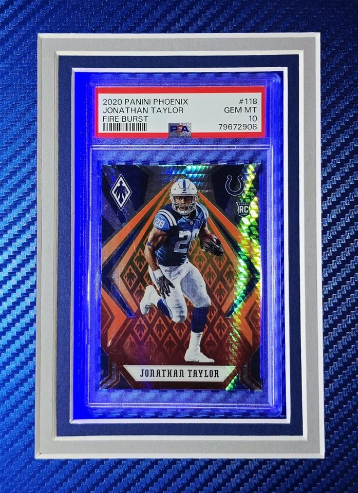 Jonathon Taylor Signed Colts Custom Framed LED Backlit Nike Jersey Display & (2) PSA 10 Graded Rookie Cards (Fanatics) at PristineAuction.com Jonathon Taylor Signed Colts Custom Framed LED Backlit Nike Jersey Display & (2) PSA 10 Graded Rookie Cards (Fanatics) at PristineAuction.com