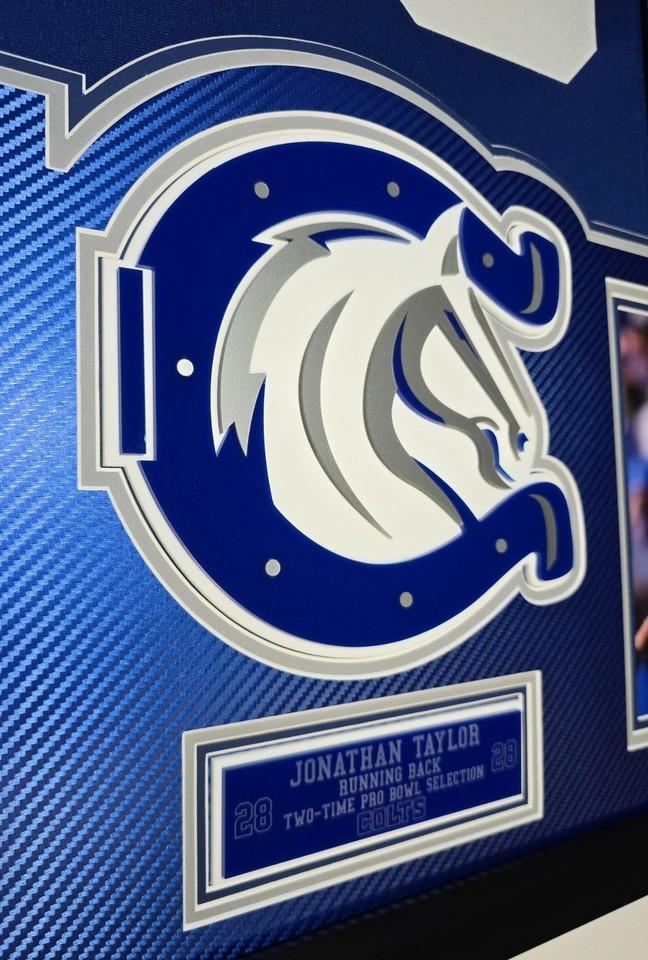 Jonathon Taylor Signed Colts Custom Framed LED Backlit Nike Jersey Display & (2) PSA 10 Graded Rookie Cards (Fanatics) at PristineAuction.com Jonathon Taylor Signed Colts Custom Framed LED Backlit Nike Jersey Display & (2) PSA 10 Graded Rookie Cards (Fanatics) at PristineAuction.com