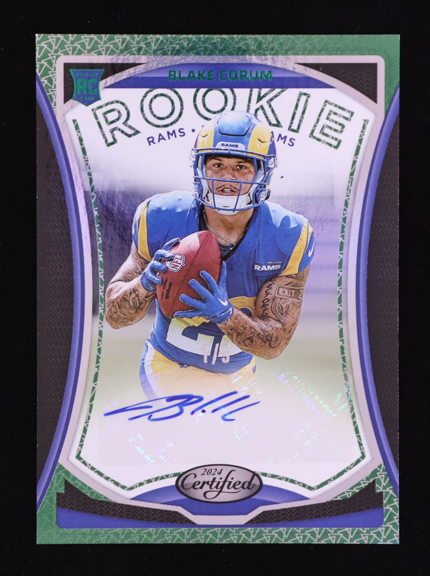 Blake Corum 2024 Certified Rookie Signatures Mirror Green #27 #1/5 RC at PristineAuction.com Blake Corum 2024 Certified Rookie Signatures Mirror Green #27 #1/5 RC at PristineAuction.com