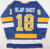 Dave Hanson, Allan "Upton" Nicholls, & Jeff Carlson Signed Jersey Inscribed "Old Time Hockey" & "Upton" (Beckett) at PristineAuction.com