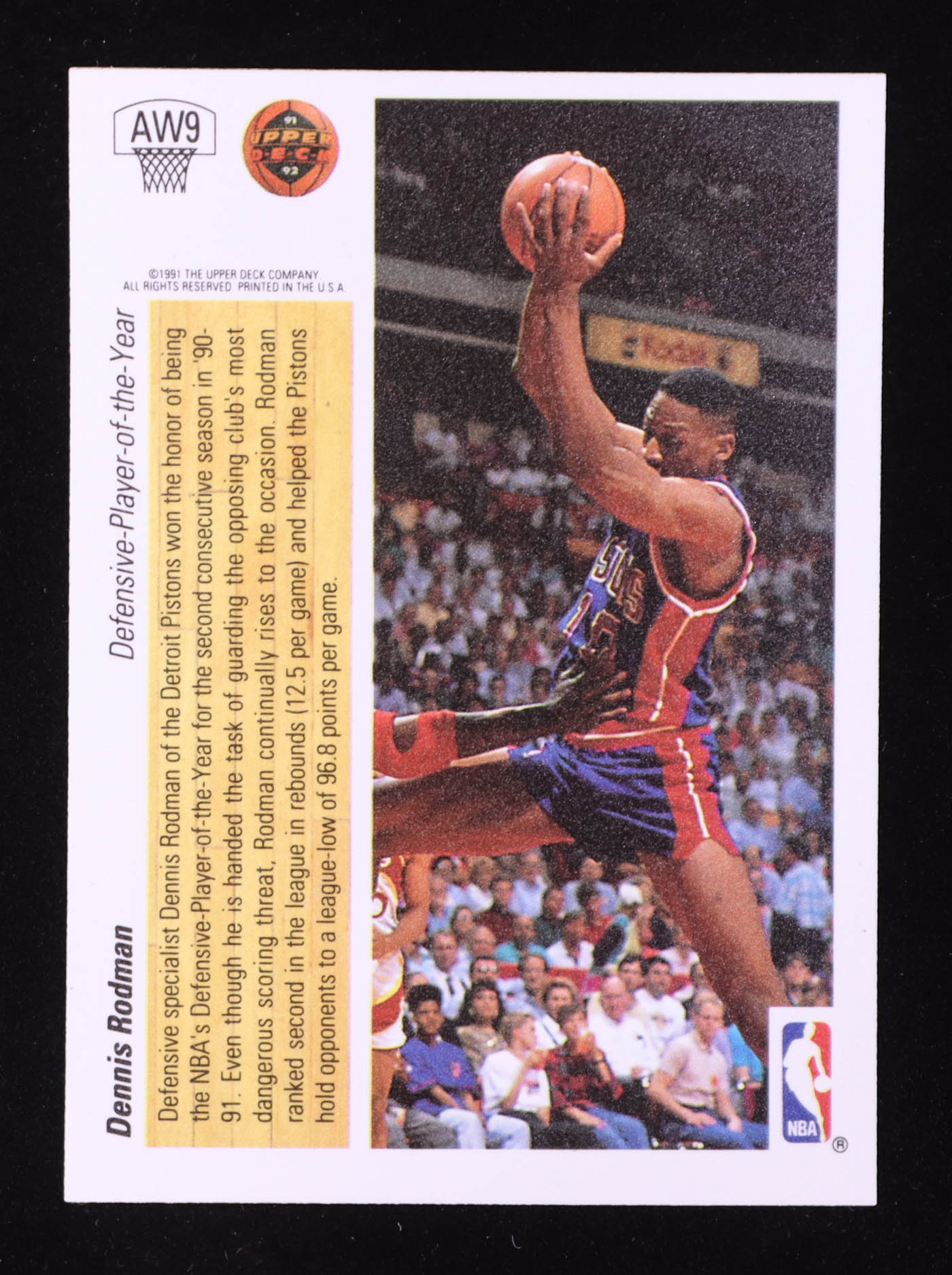 Dennis Rodman 1991-92 Upper Deck Award Winner Holograms Defensive POY #AW9 at PristineAuction.com Dennis Rodman 1991-92 Upper Deck Award Winner Holograms Defensive POY #AW9 at PristineAuction.com