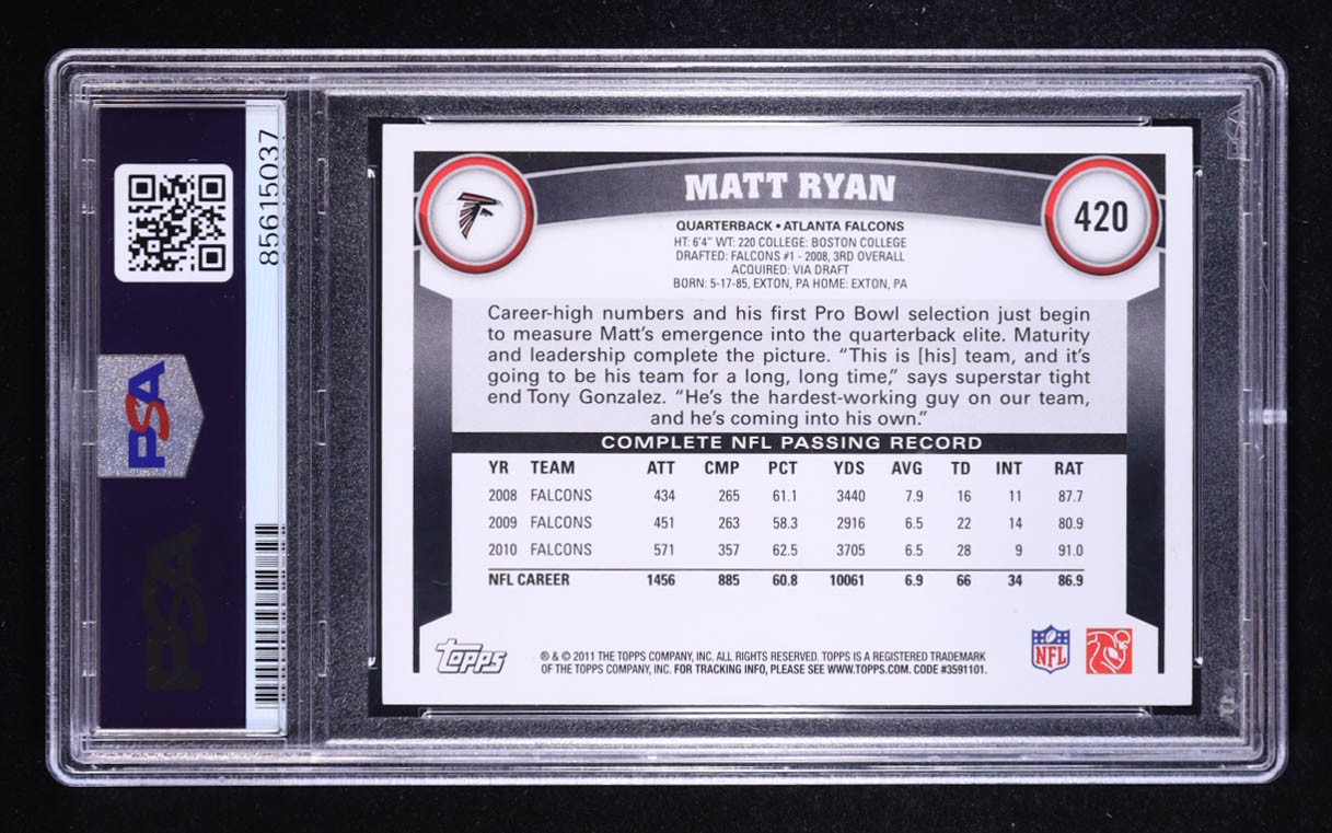 Matt Ryan Signed 2011 Topps #420 (PSA) at PristineAuction.com Matt Ryan Signed 2011 Topps #420 (PSA) at PristineAuction.com