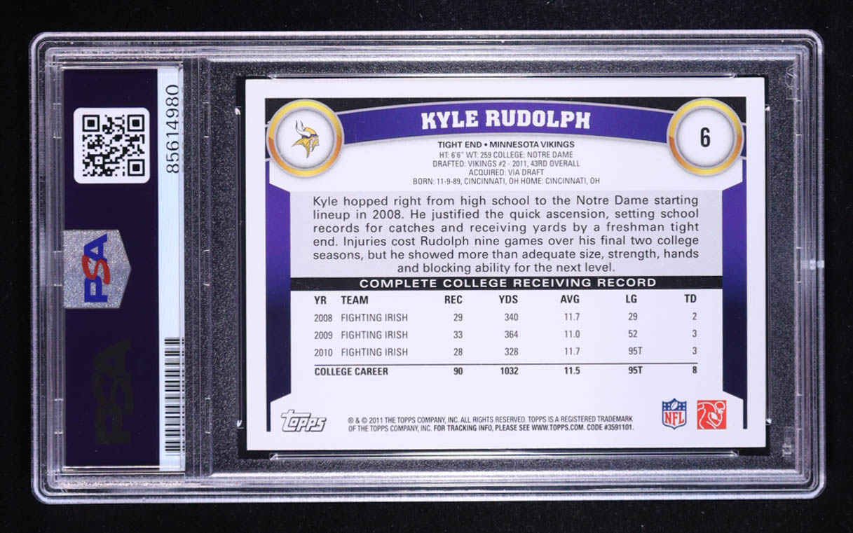 Kyle Rudolph Signed 2011 Topps #6 RC (PSA) at PristineAuction.com Kyle Rudolph Signed 2011 Topps #6 RC (PSA) at PristineAuction.com