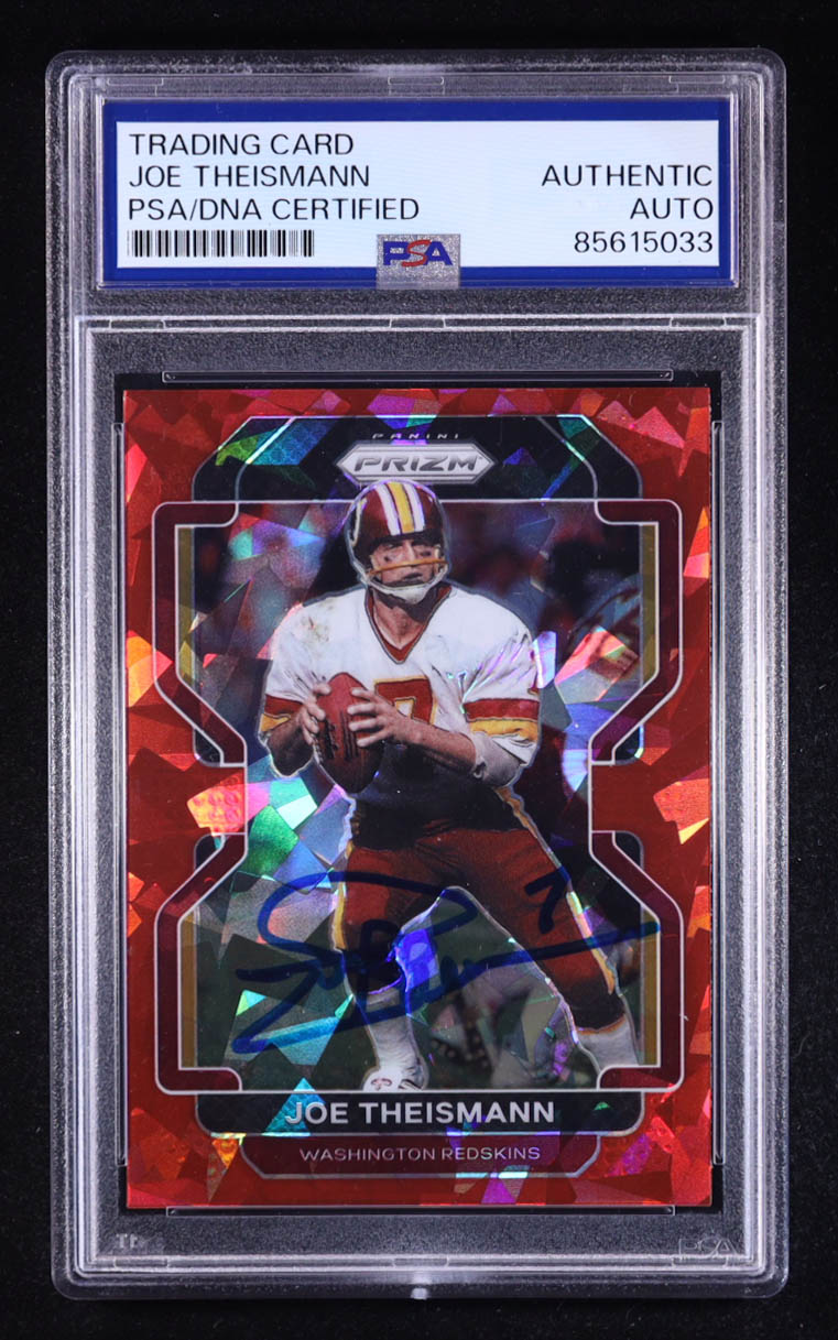 Joe Theismann Signed 2021 Panini Prizm Prizms Red Ice #217 (PSA) at PristineAuction.com Joe Theismann Signed 2021 Panini Prizm Prizms Red Ice #217 (PSA) at PristineAuction.com
