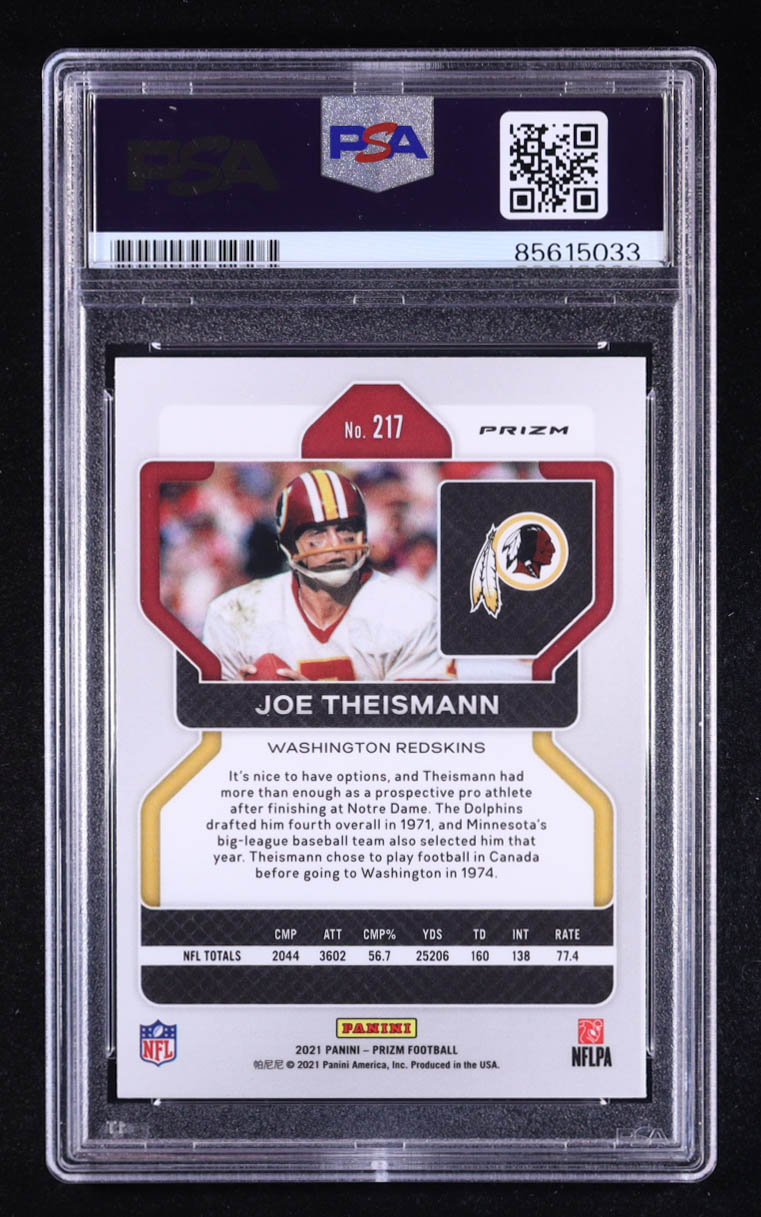 Joe Theismann Signed 2021 Panini Prizm Prizms Red Ice #217 (PSA) at PristineAuction.com Joe Theismann Signed 2021 Panini Prizm Prizms Red Ice #217 (PSA) at PristineAuction.com
