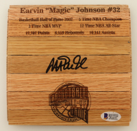 Magic Johnson Signed 6x6 Custom Engraved Wood Floorboard Piece (Johnson) at PristineAuction.com