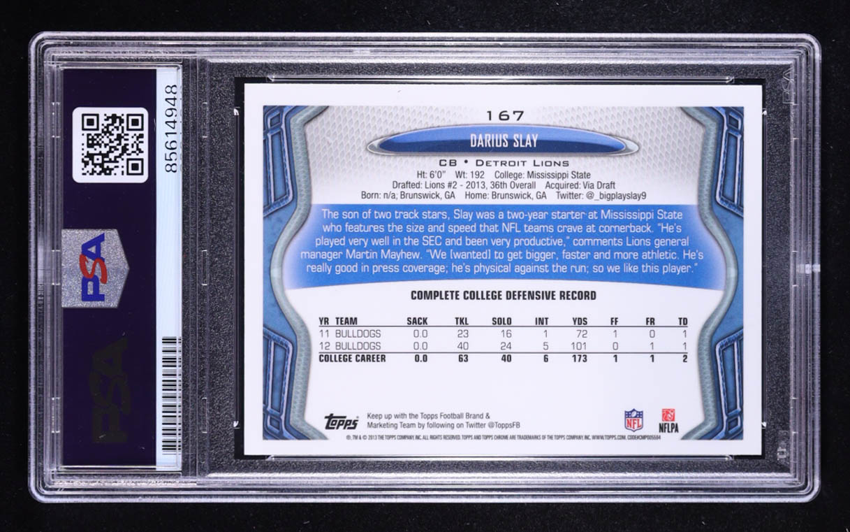 Darius Slay Signed 2013 Topps Chrome #167 RC Inscribed "Big Play Slay" (PSA) at PristineAuction.com Darius Slay Signed 2013 Topps Chrome #167 RC Inscribed "Big Play Slay" (PSA) at PristineAuction.com