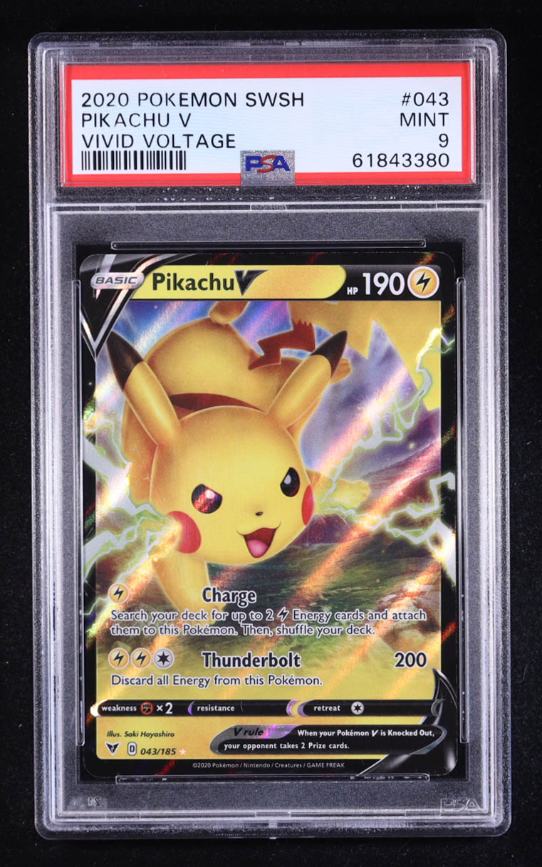 Pikachu V 2020 Pokemon Sword and Shield Vivid Voltage #043 Holo (PSA 9) at PristineAuction.com Pikachu V 2020 Pokemon Sword and Shield Vivid Voltage #043 Holo (PSA 9) at PristineAuction.com