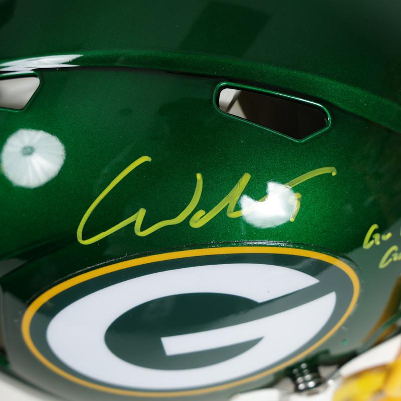 Christian Watson Signed Packers Full-Size Authentic On-Field Custom Painted Speed Helmet Inscribed "Go Pack Go" (Beckett) at PristineAuction.com Christian Watson Signed Packers Full-Size Authentic On-Field Custom Painted Speed Helmet Inscribed "Go Pack Go" (Beckett) at PristineAuction.com