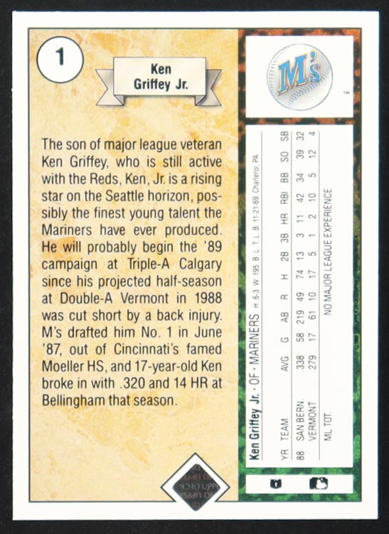 Ken Griffey Jr. 1989 Upper Deck #1 RC at PristineAuction.com Ken Griffey Jr. 1989 Upper Deck #1 RC at PristineAuction.com